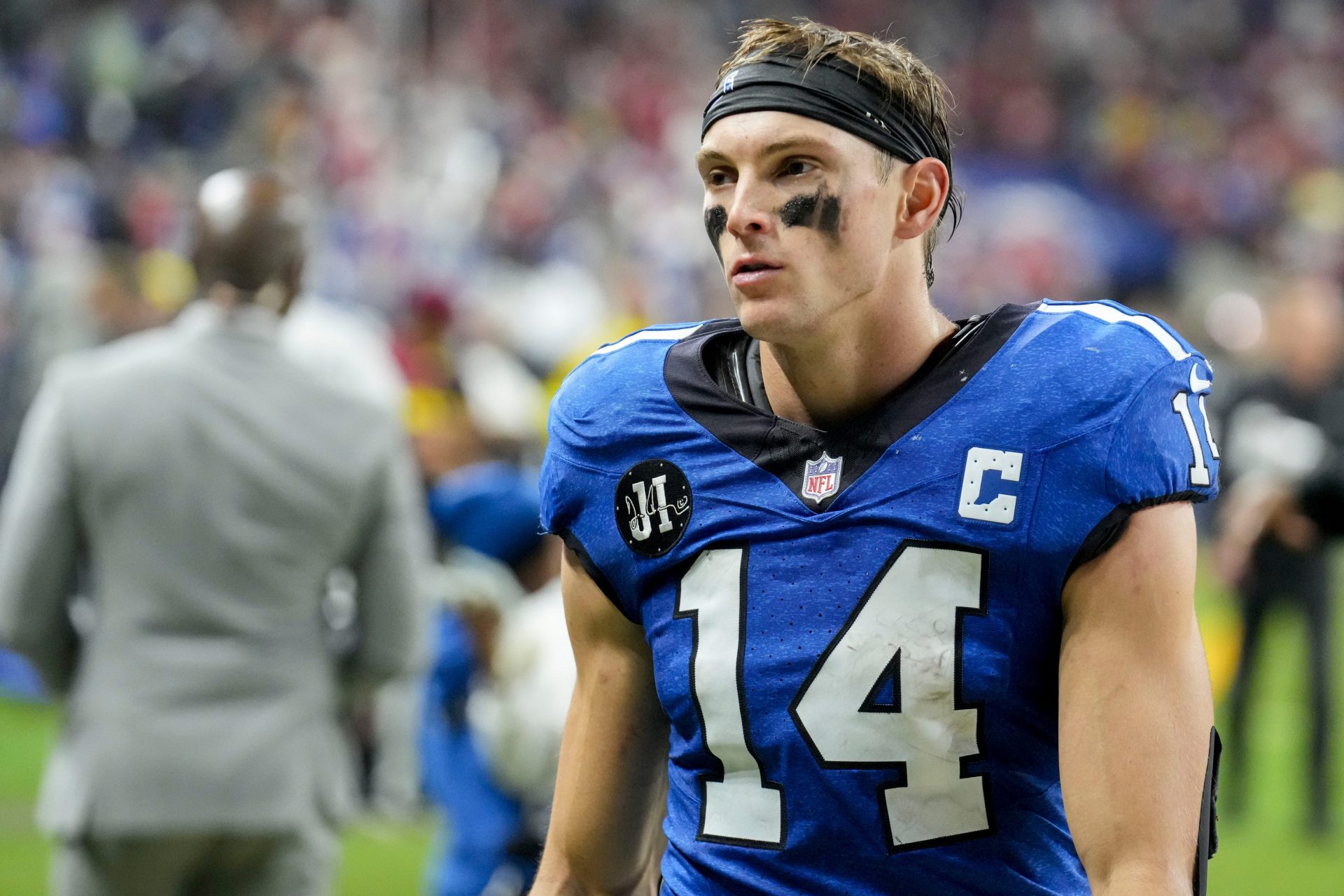 Indianapolis Colts wide receiver Alec Pierce (14) leaves the field Monday, Dec. 22, 2025, after losing a game against the San Francisco 49ers at Lucas Oil Stadium in Indianapolis - Source: Imagn