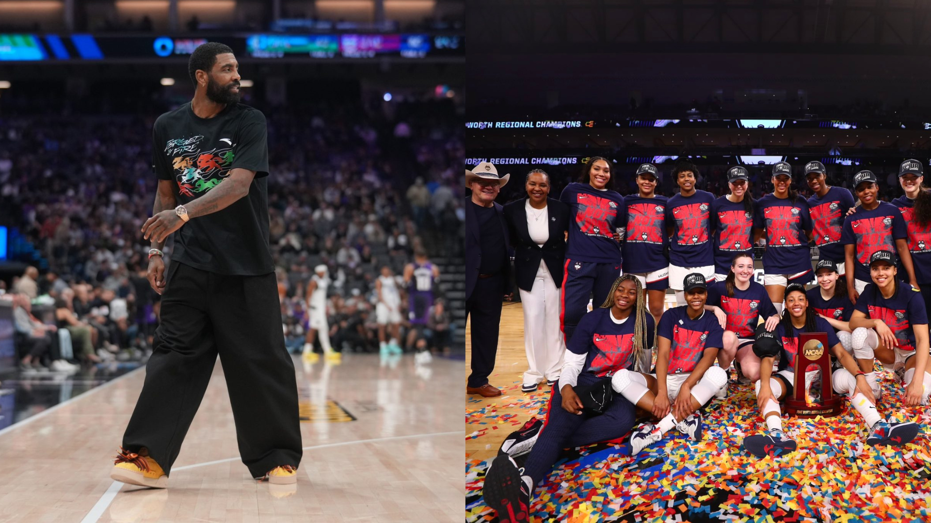 Kyrie Irving and the UConn Huskies. - Source Imagn, Images via @UConnWBB on X/Twitter