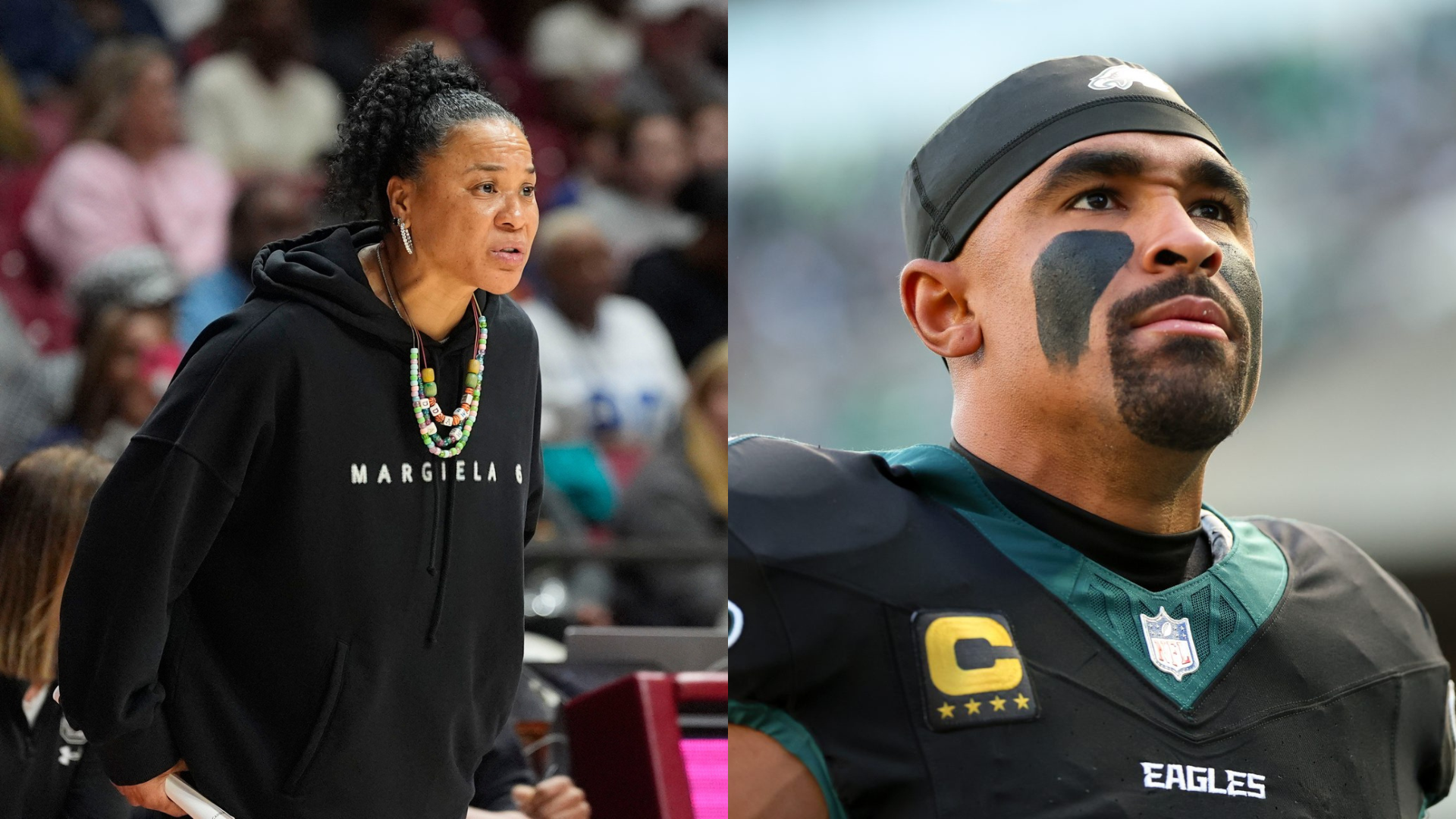 Dawn Staley and Jalen Hurts. - Source: Imagn