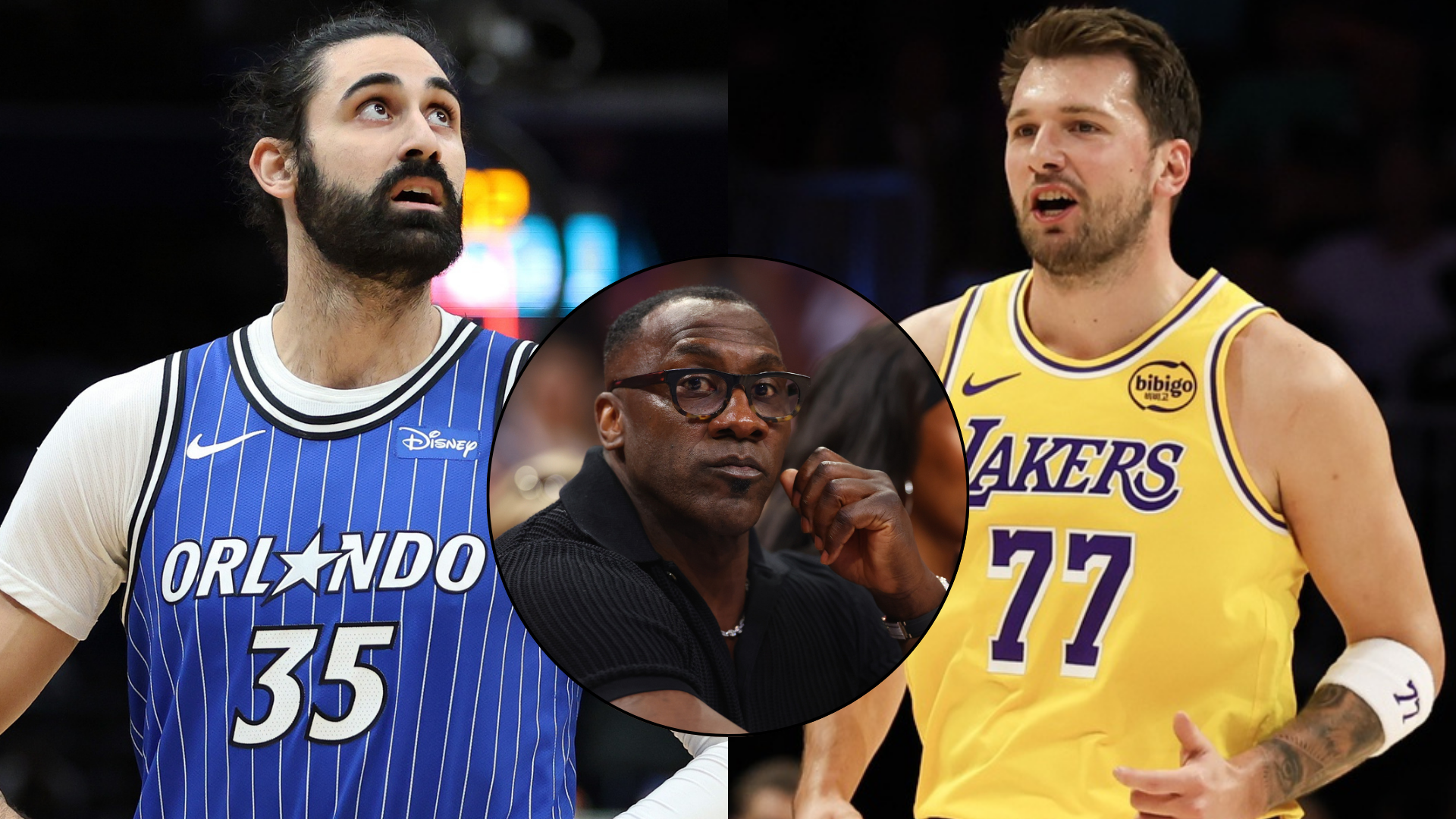 Luka Doncic, Goga Bitadze and Shannon Sharpe - Source: Imagn