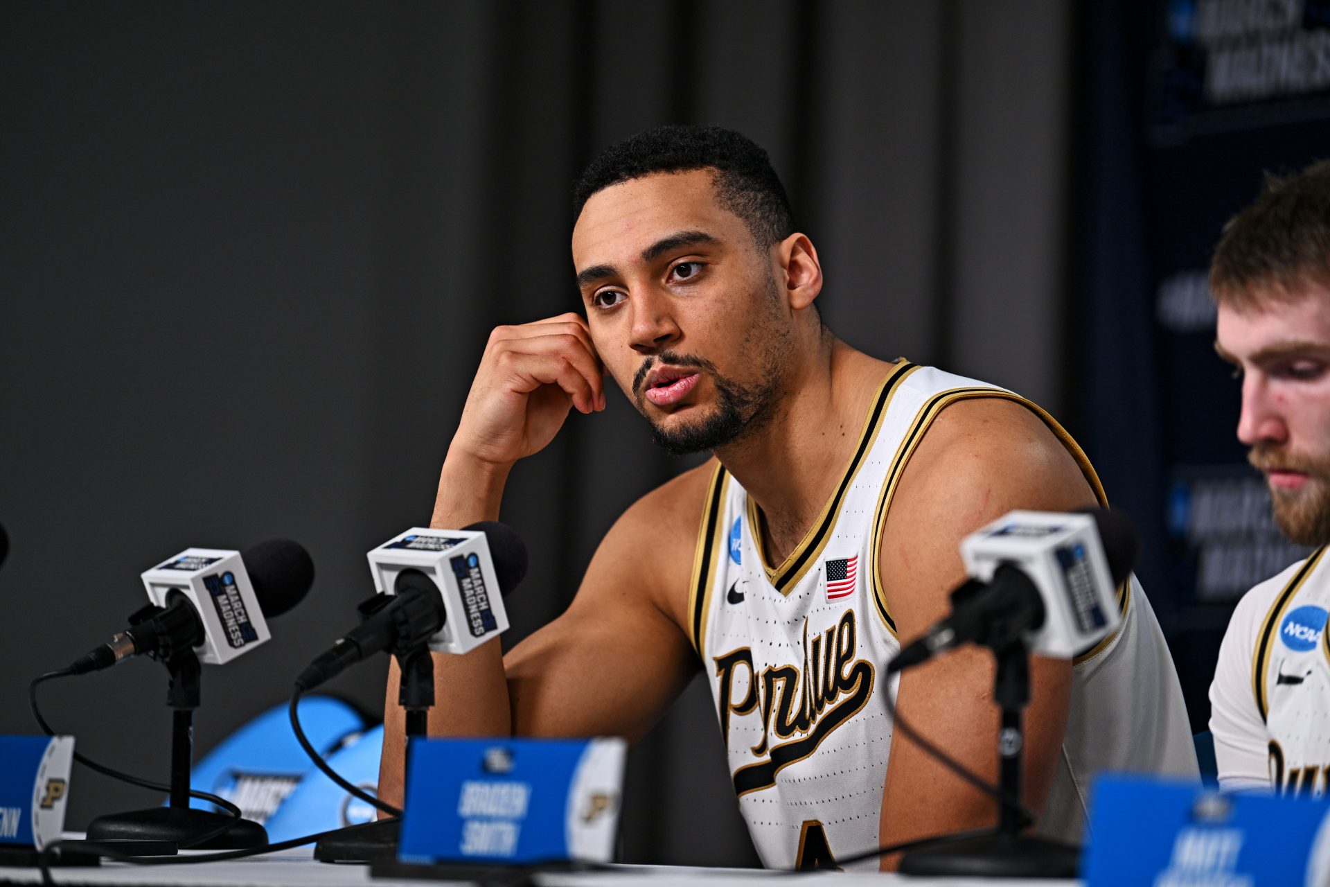 Purdue Boilermakers forward Trey Kaufman-Renn (4) after the game against Queens University of Charlotte Royals during a first round game of the men's 2026 NCAA Tournament at Enterprise Center. Source: Jeff Le-Imagn Images