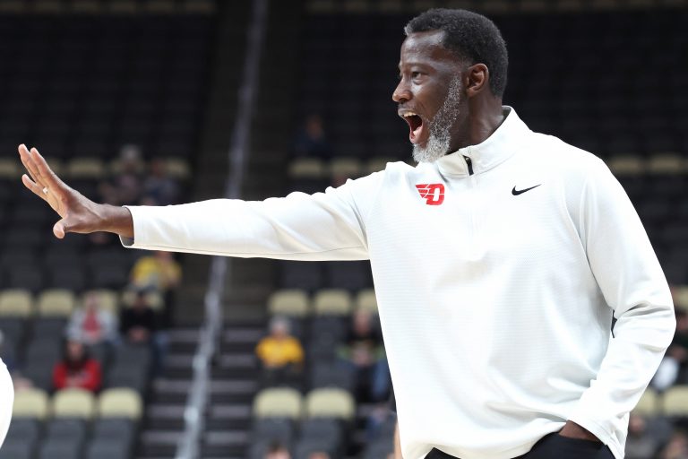 Dayton Flyers head coach Anthony Grant gestures on the sidelines against the VCU Rams during the first half in the Atlantic 10 Conference Tournament Championship game at PPG Paints Arena. Source: Charles LeClaire-Imagn Images