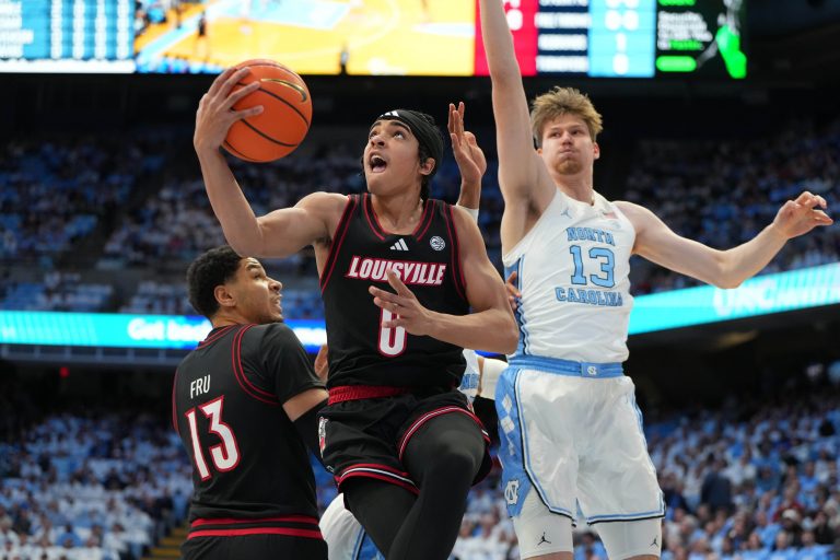 Louisville Cardinals guard Mikel Brown Jr. shoots versus the North Carolina Tar Heels on Feb. 23. - Source: Imagn
