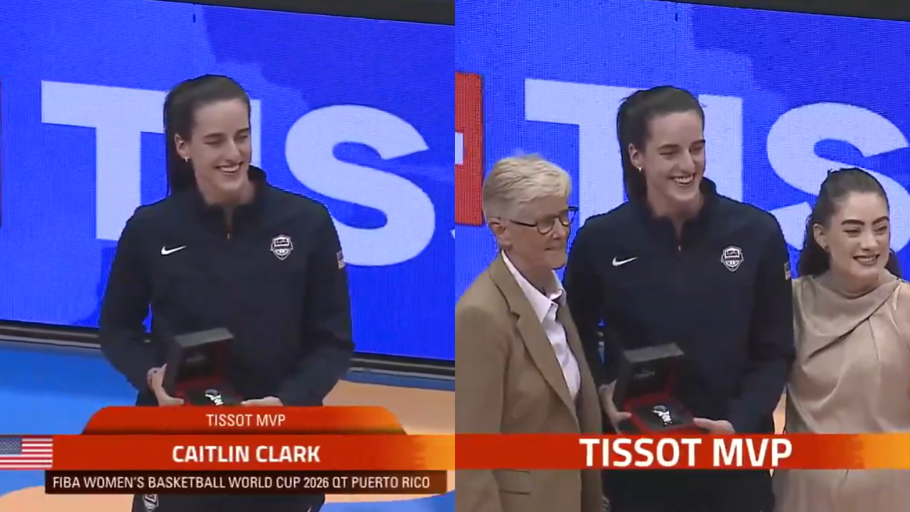 Team USA guard Caitlin Clark wins the FIBA World Cup QT MVP. (Image via X/@FIBAWWC)