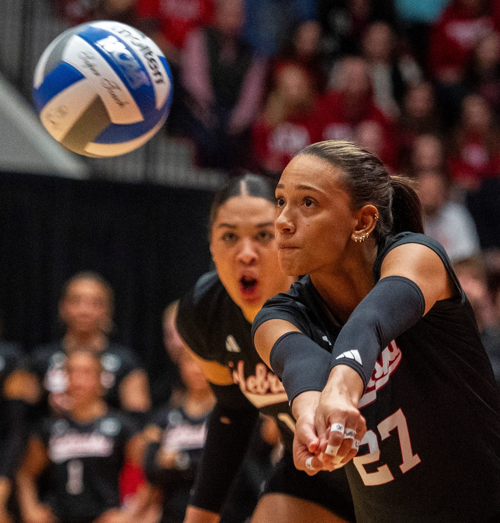 Nebraska's Harper Murray (27) during the Indiana versus Nebraska volleyball match at Wilkinson Hall on Saturday, Nov. 22, 2025. Source: Imagn