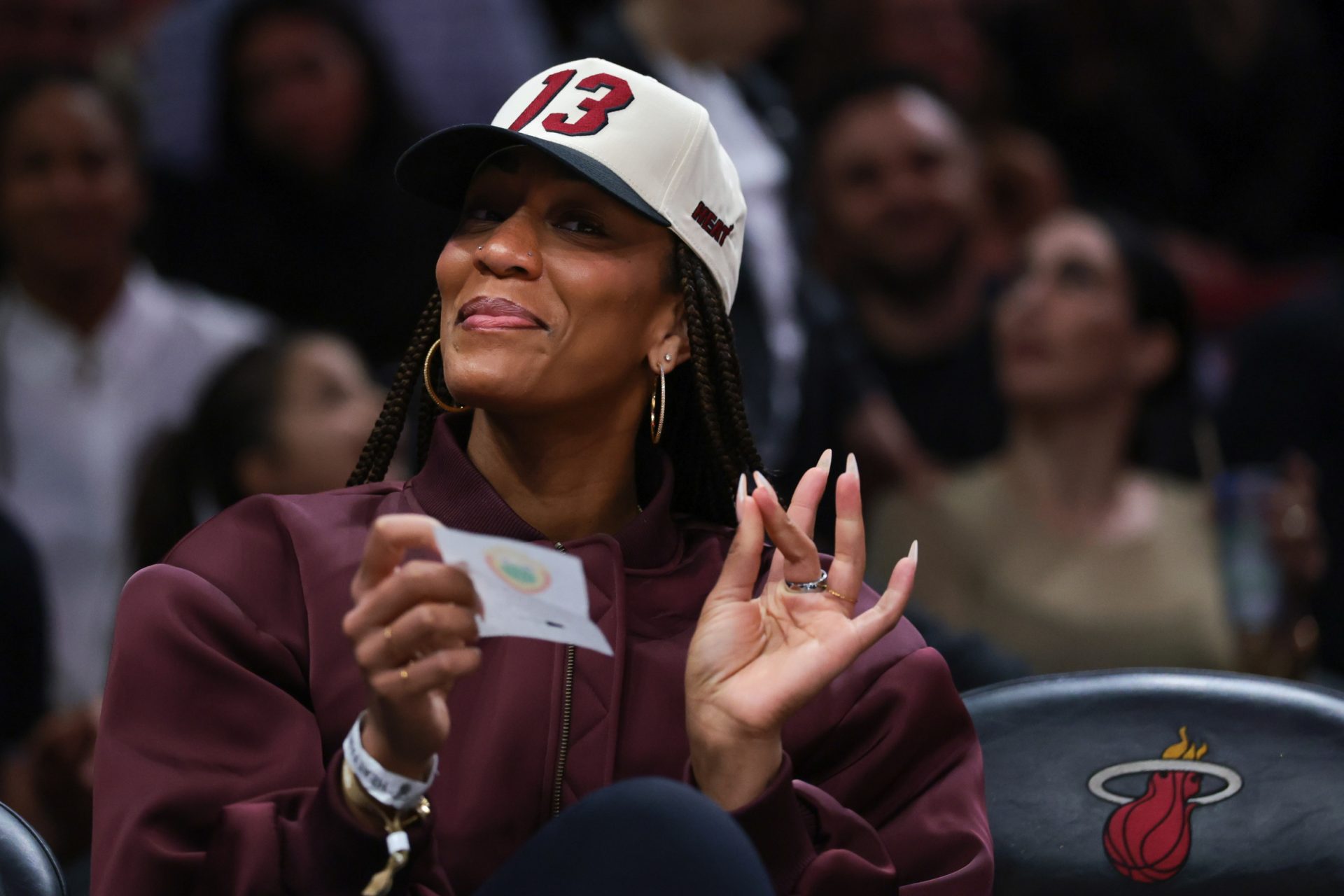 Las Vegas Aces center  A'ja Wilson attends the game between the Miami Heat and the Denver Nuggets at Kaseya Center - Source: Imagn Images