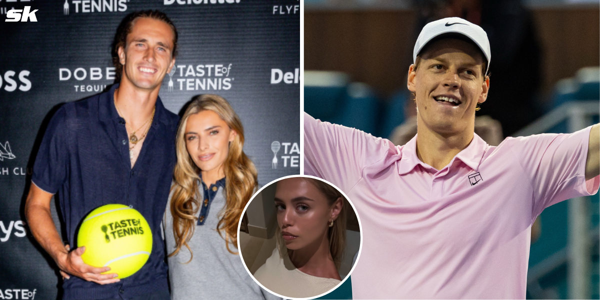 L: Alexander Zverev with girlfriend Sophia Thomalla, R: Jannik Sinner, Inset: Laila Hasanovic. (Source: Imagn Images)