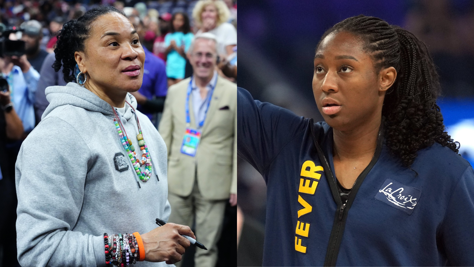 Dawn Staley and Aliyah Boston - Source: Imagn