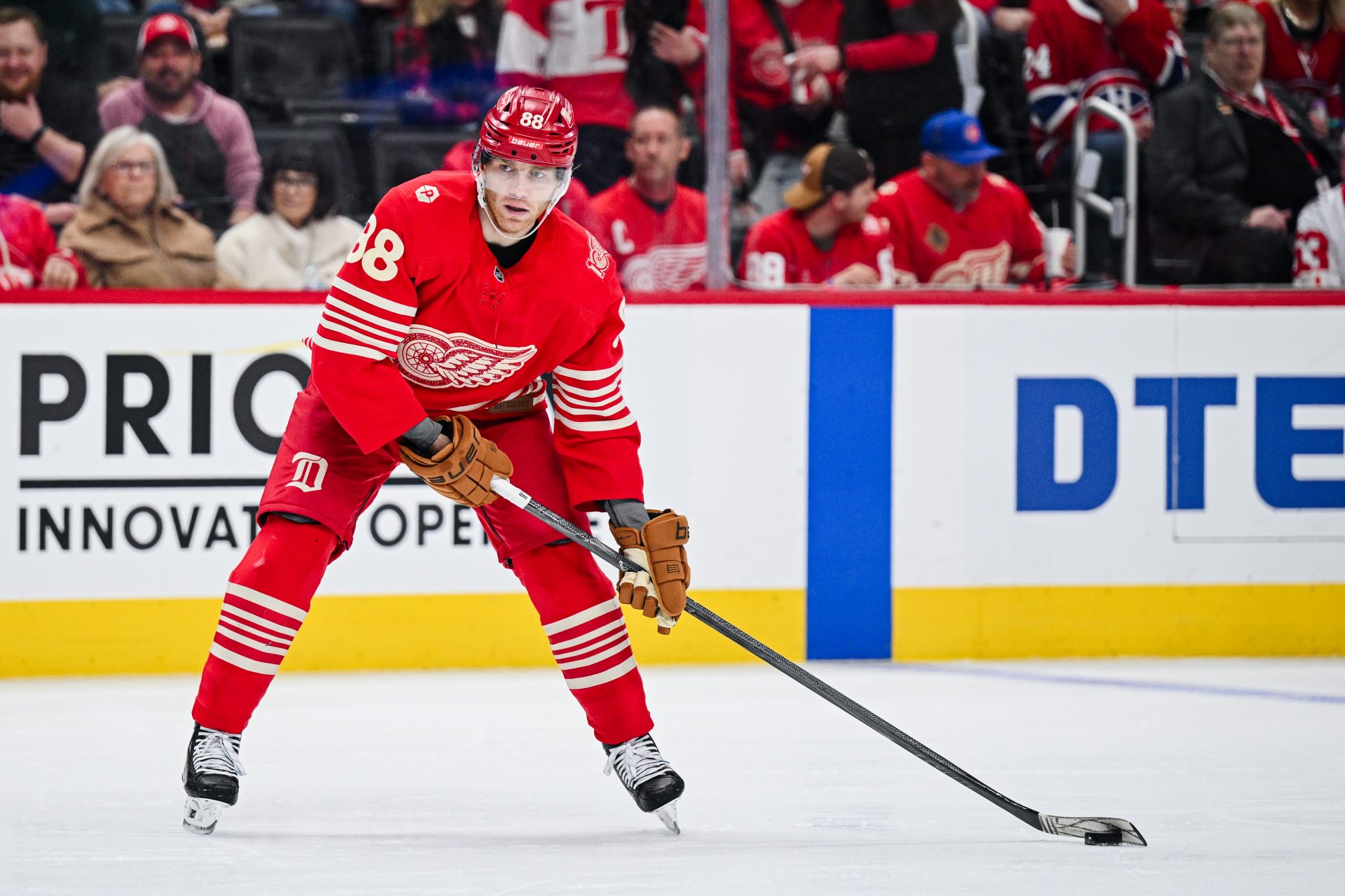 Detroit Red Wings right wing Patrick Kane (88) during the second period against the Montreal Canadiens at Little Caesars Arena.