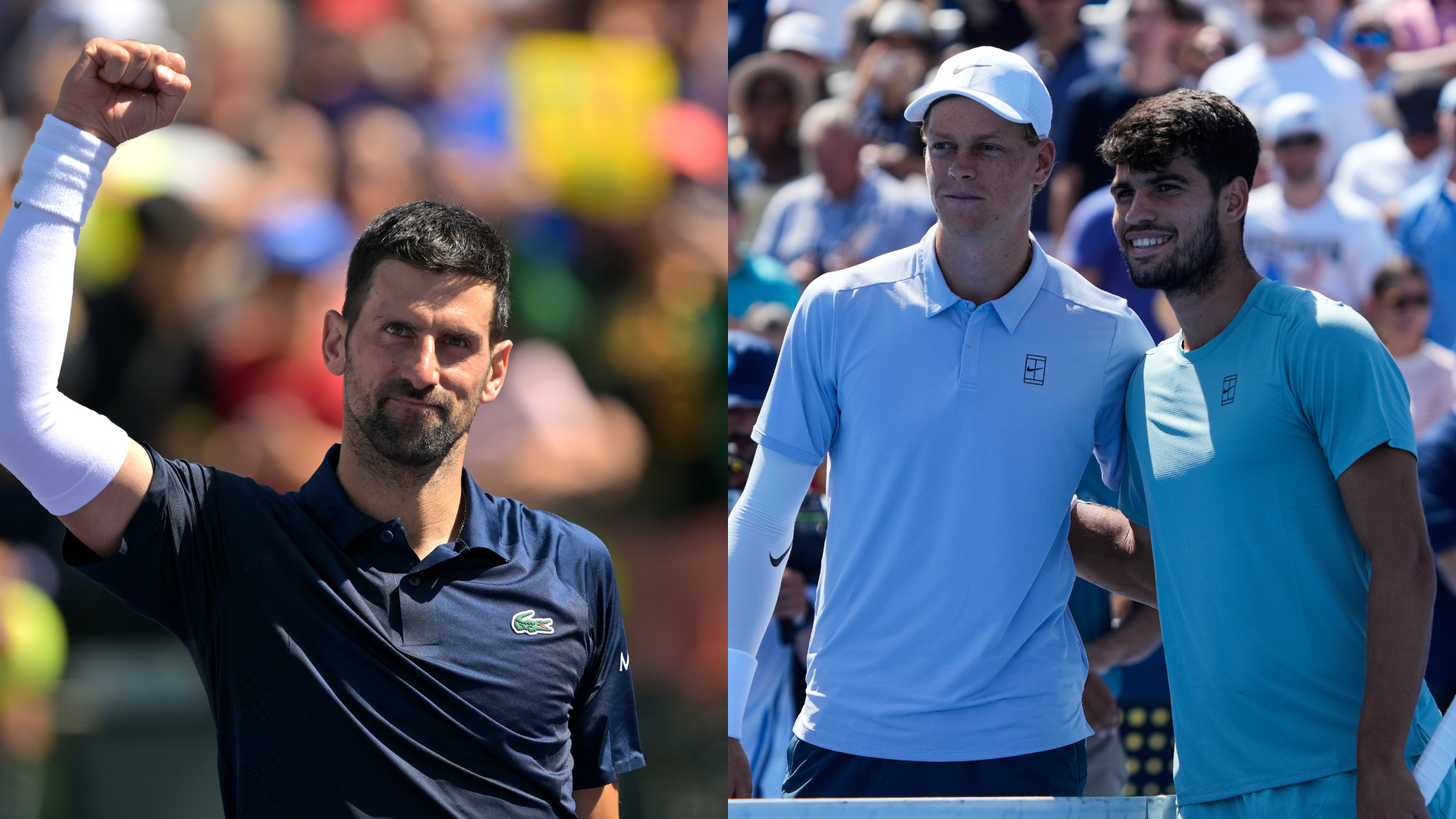 Novak Djokovic (L), Jannik Sinner, and Carlos Alcaraz | Source: Imagn