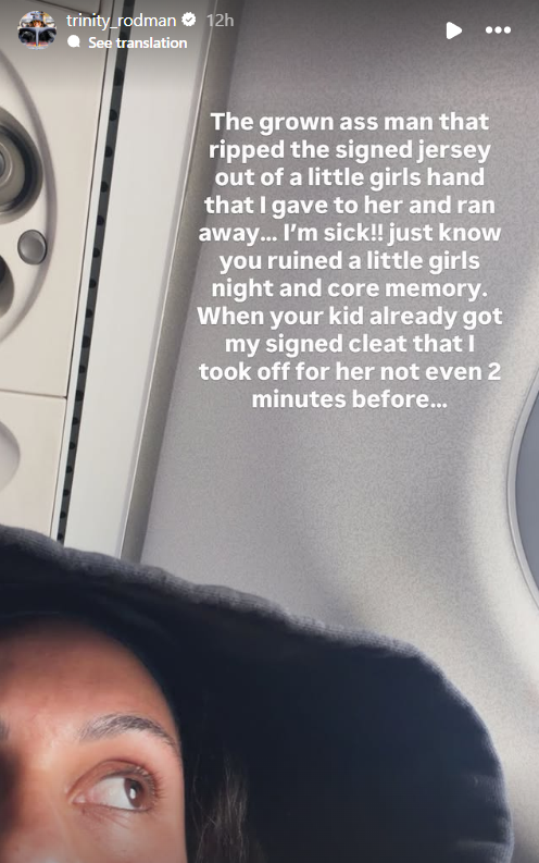 Screenshot from Trinity Rodman's Instagram story