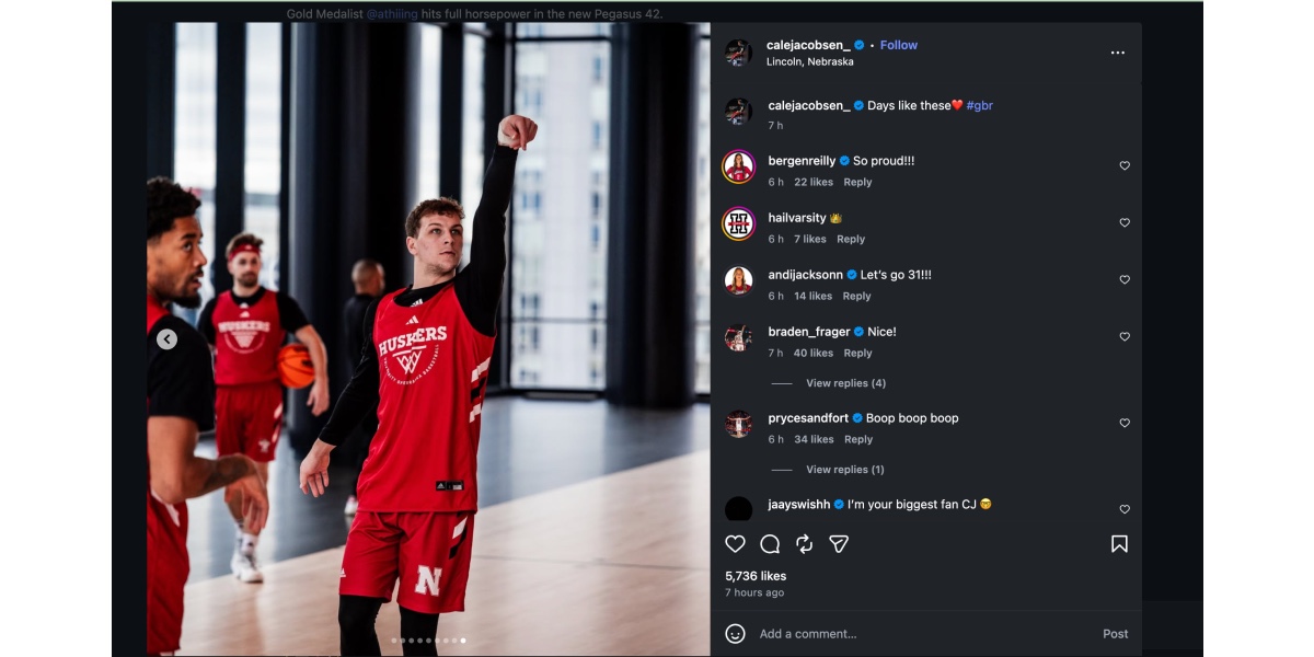 Reilly's comment on boyfriend's post (Image via Instagram/ @calejacobsen_)