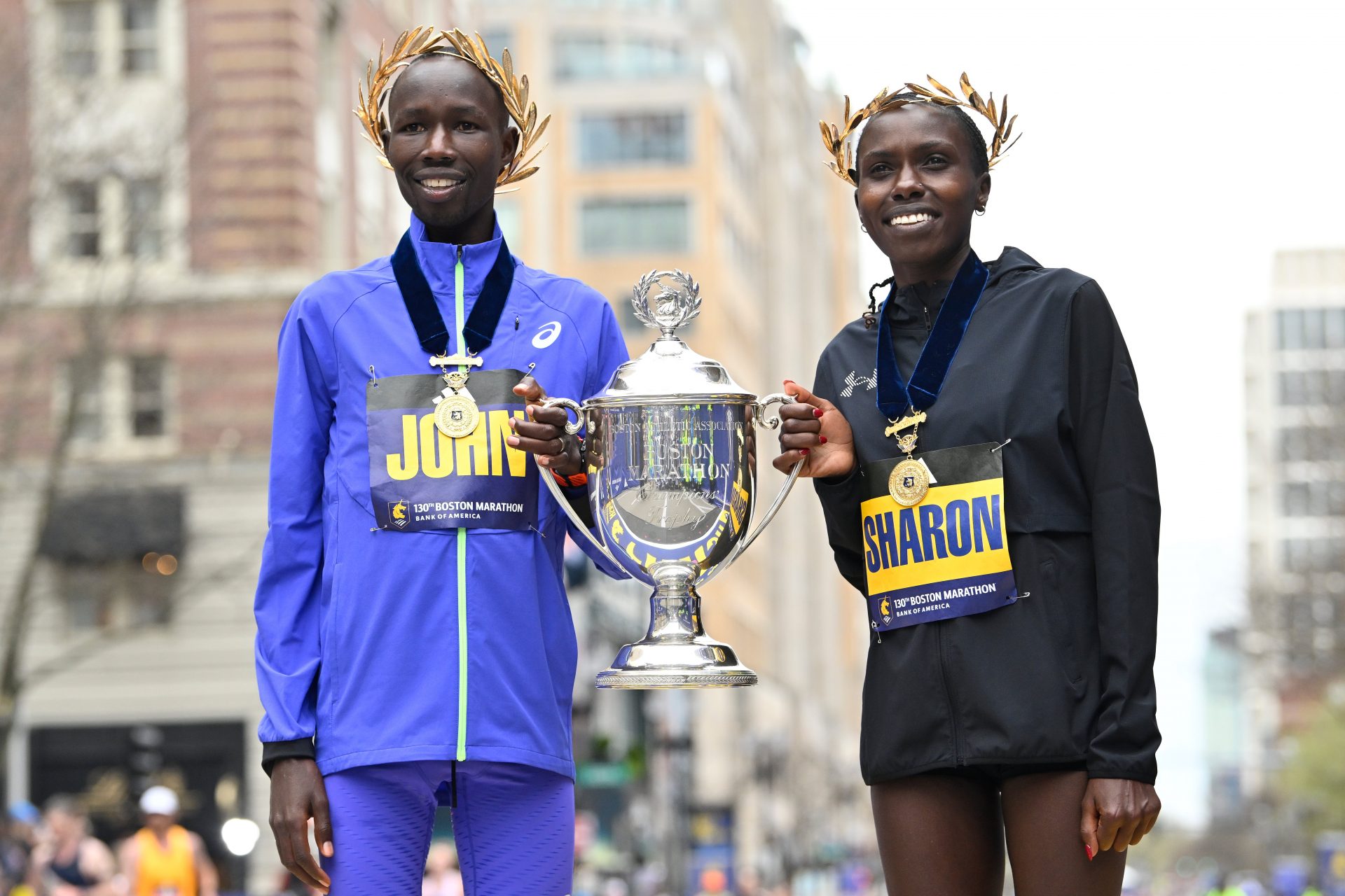 John Korir and Sharon Lokedi at the Boston Marathon 2026 - Source: Imagn images