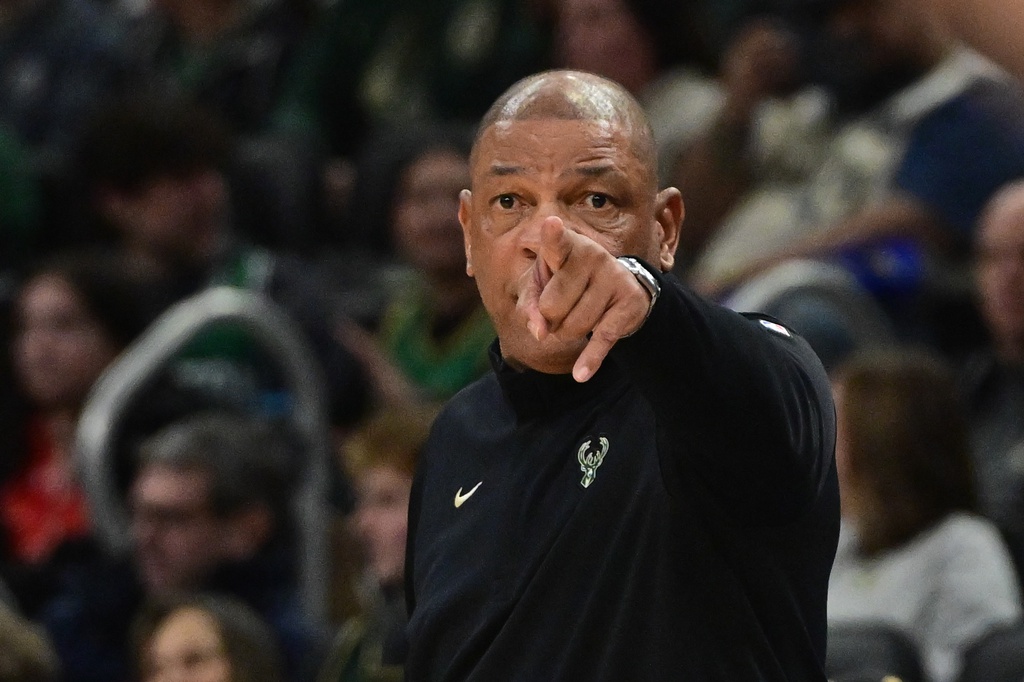 Milwaukee Bucks head coach Doc Rivers reacts in the second quarter against the Boston Celtics at Fiserv Forum. - Source: Imagn