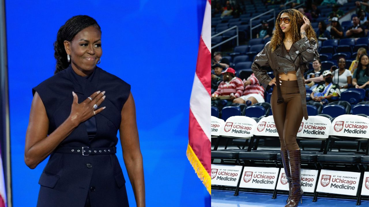 Michelle Obama and Angel Reese - Source: Imagn Images