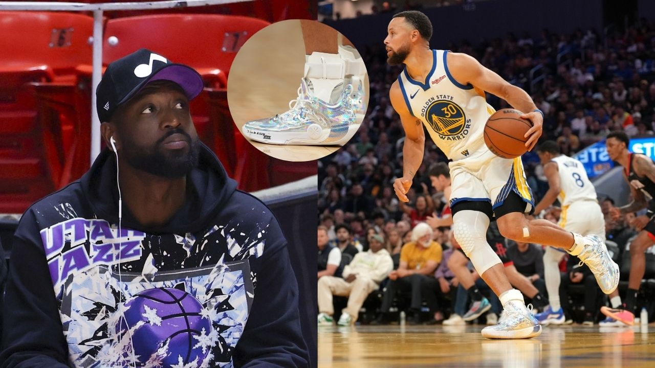 Dwyane Wade, World of Wade 12 All-Star shoes (Inset) and Steph Curry - Source: Imagn Images