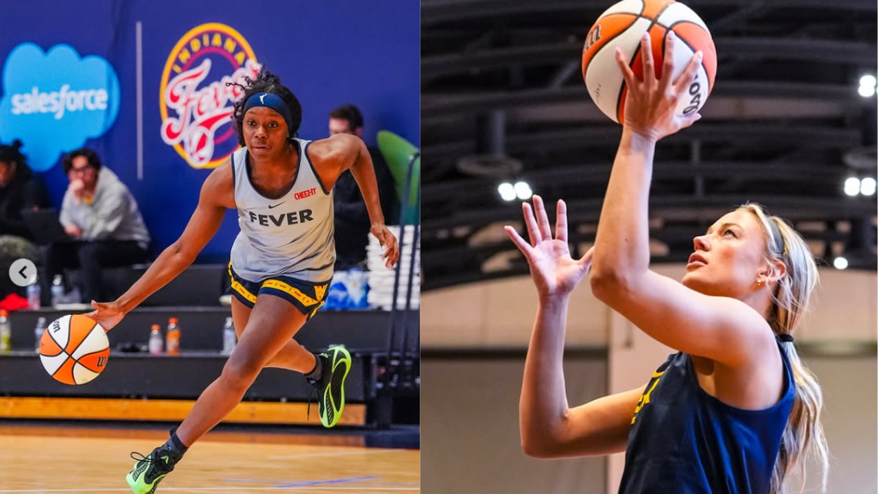 Sophie Cunningham (R) is already impressed with Fever rookie teammate Raven Johnson (L) after one training camp practice. (Image via Instagram/@indianafever)