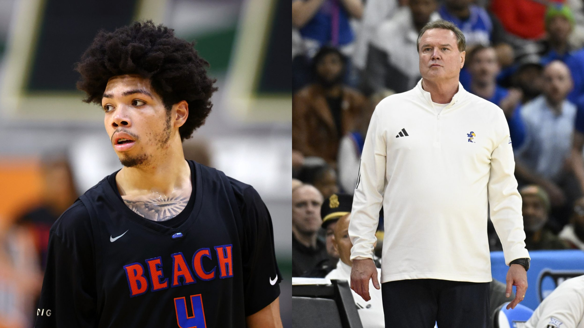 Tyran Stokes and Bill Self. - Source: Imagn