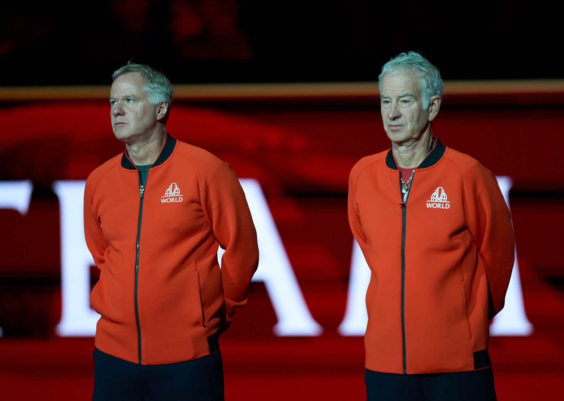 Team captains John McEnroe and Patrick McEnroe (USA) of Team World arrive on court for the opening of the Laver Cup tennis event. Source: IMAGN
