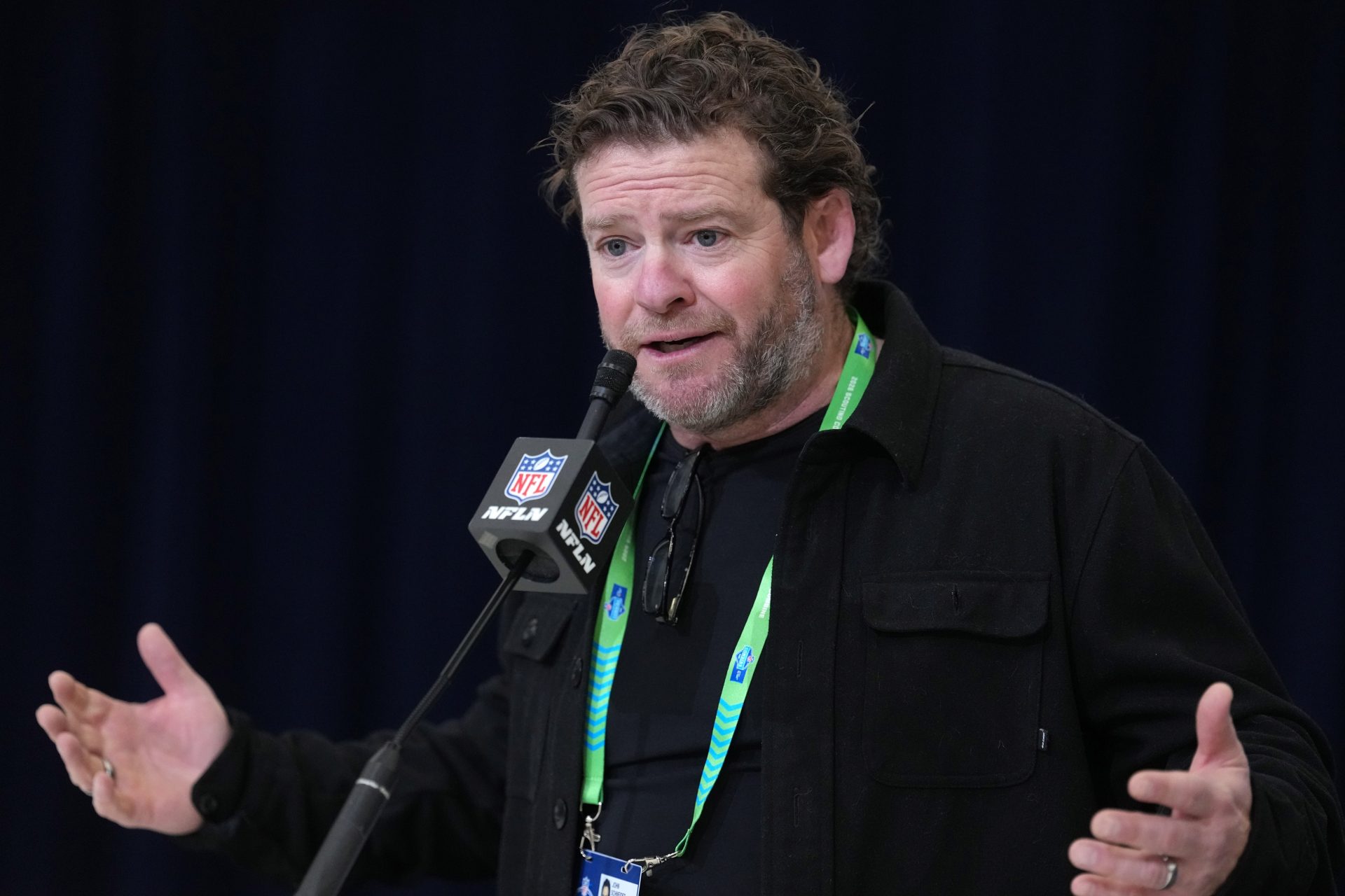 Seattle Seahawks general manager John Schneider speaks at the NFL Scouting Combine at the Indiana Convention Center.