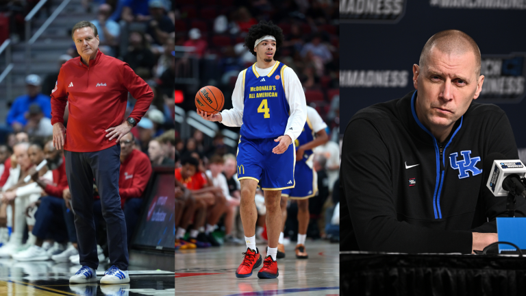 Bill Self, Tyran Stokes, Mark Pope.
Source: Imagn Images