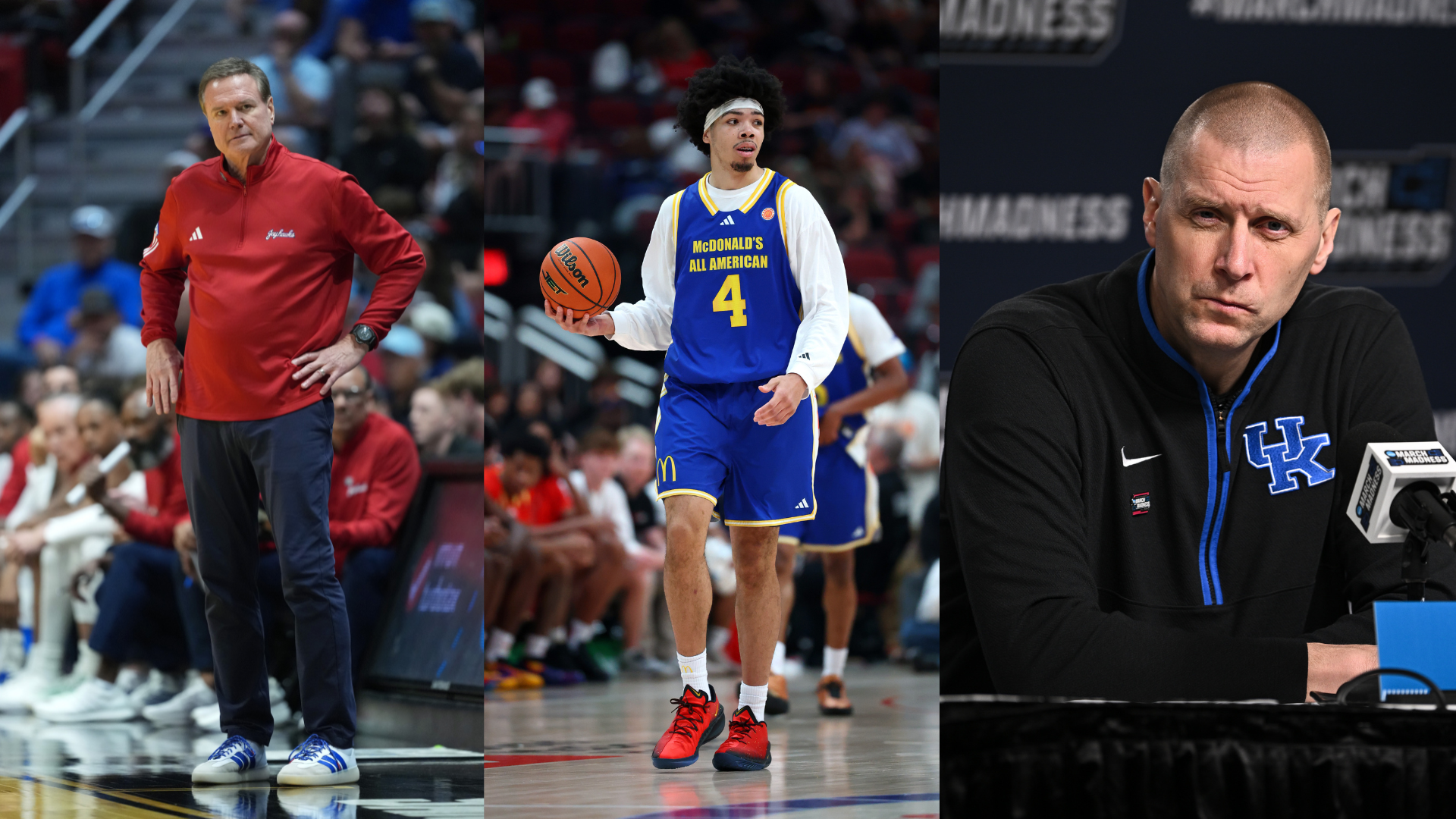 Bill Self, Tyran Stokes, Mark Pope.
Source: Imagn Images