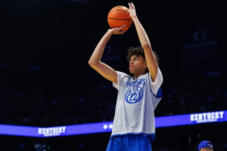 Kentucky Wildcats forward Braydon Hawthorne (22) shoots the ball during Big Blue Madness at Rupp Arena at Central Bank Center. Source: Imagn