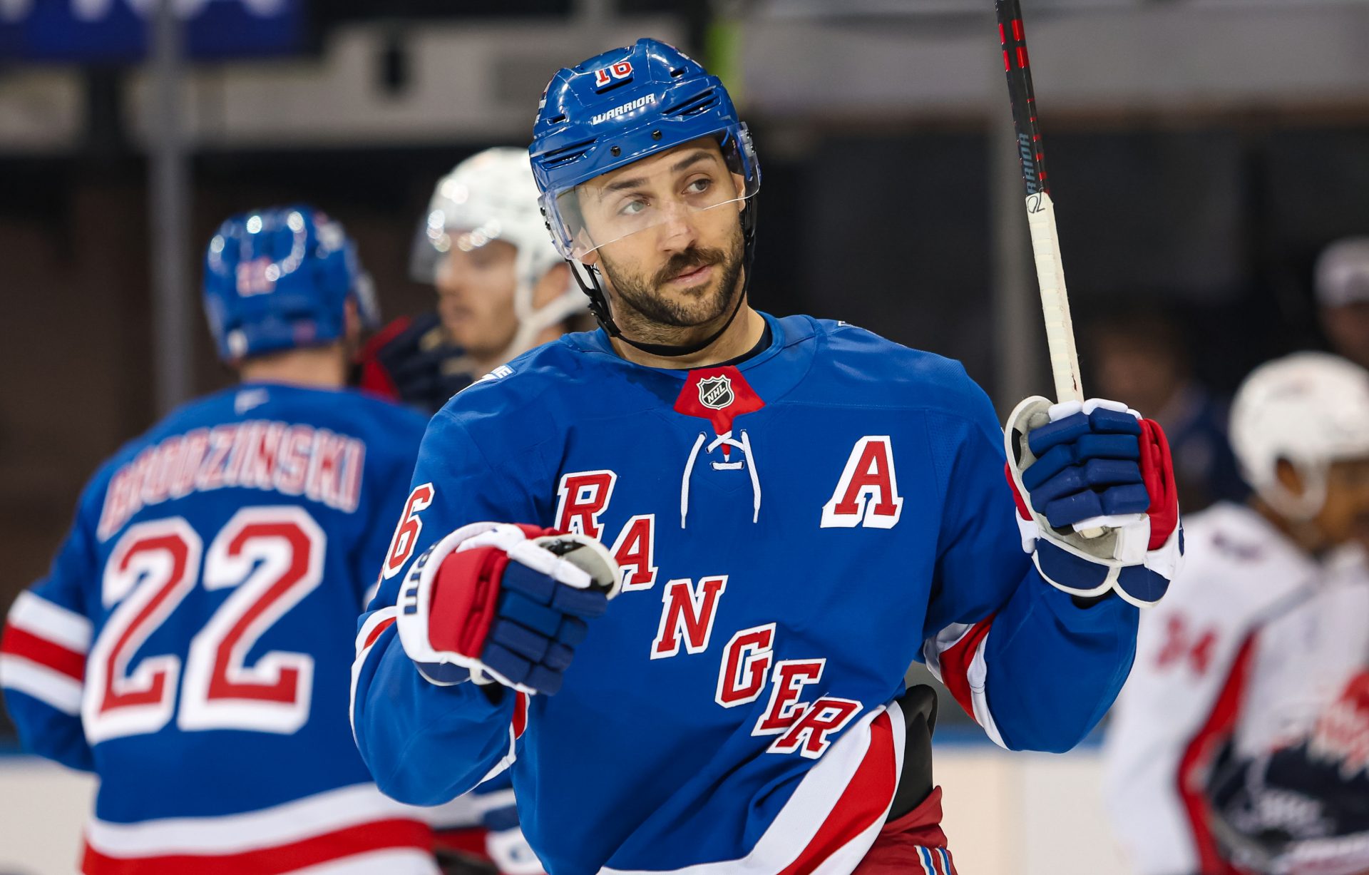 New York Rangers center Vincent Trocheck (16) skates against the Washington Capitals during the second period at Madison Square Garden. Source: Imagn