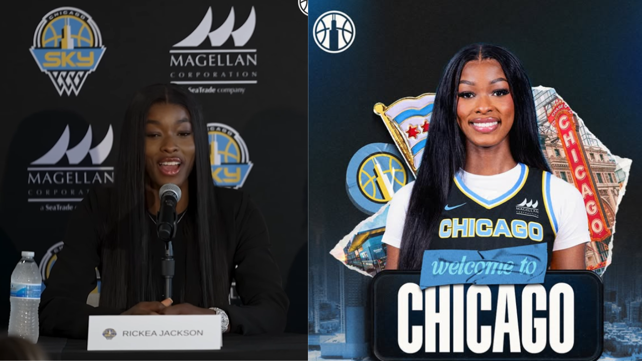 New Chicago Sky forward Rickea Jackson talks to the media. (Image via Instagram/@chicagosky)