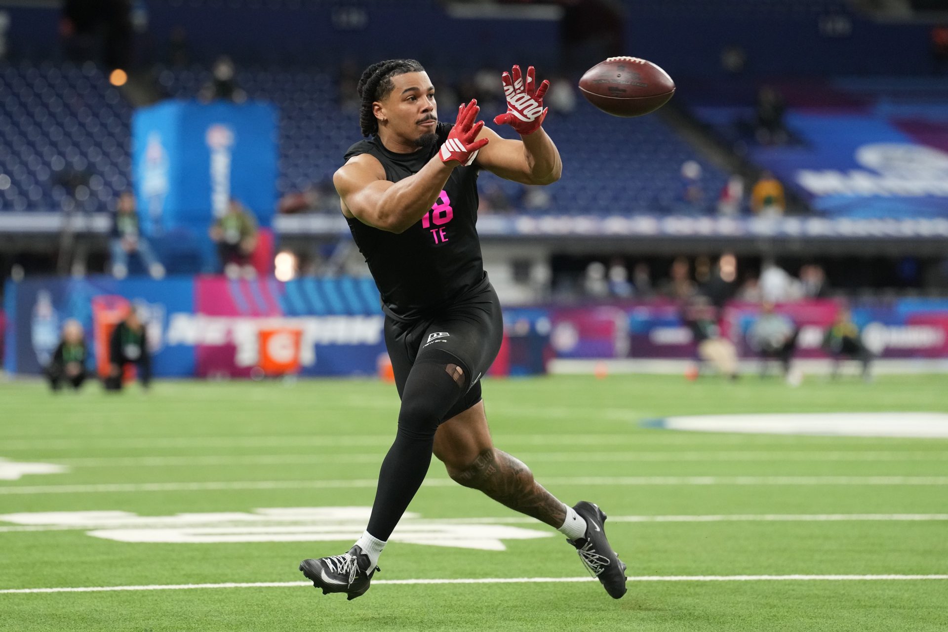 Indiana tight end Riley Nowakowski (TE18) during the NFL Scouting Combine at Lucas Oil Stadium. Source: Imagn