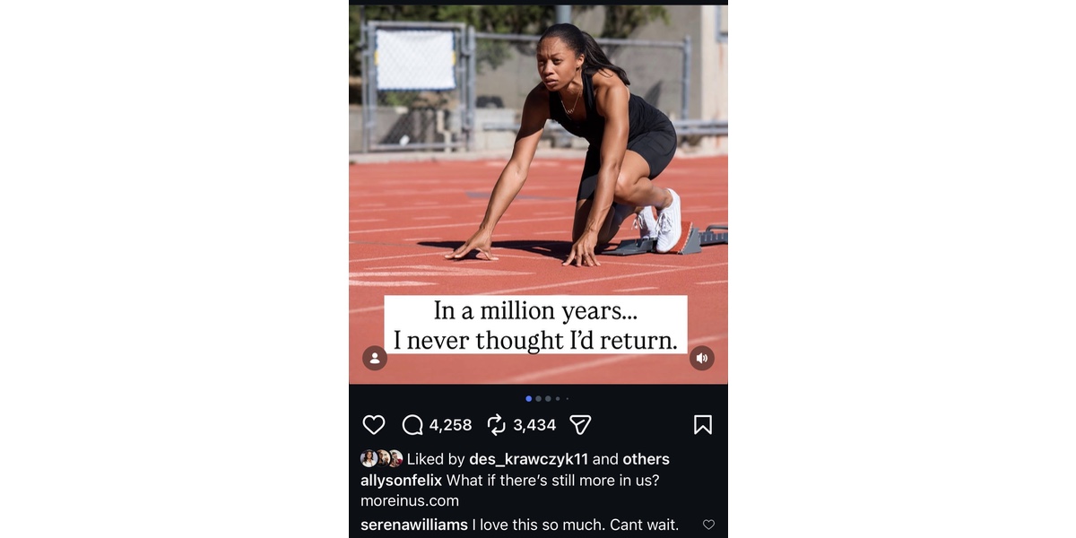 Williams' comment on Felix's post (Image via Instagram/ @allysonfelix)