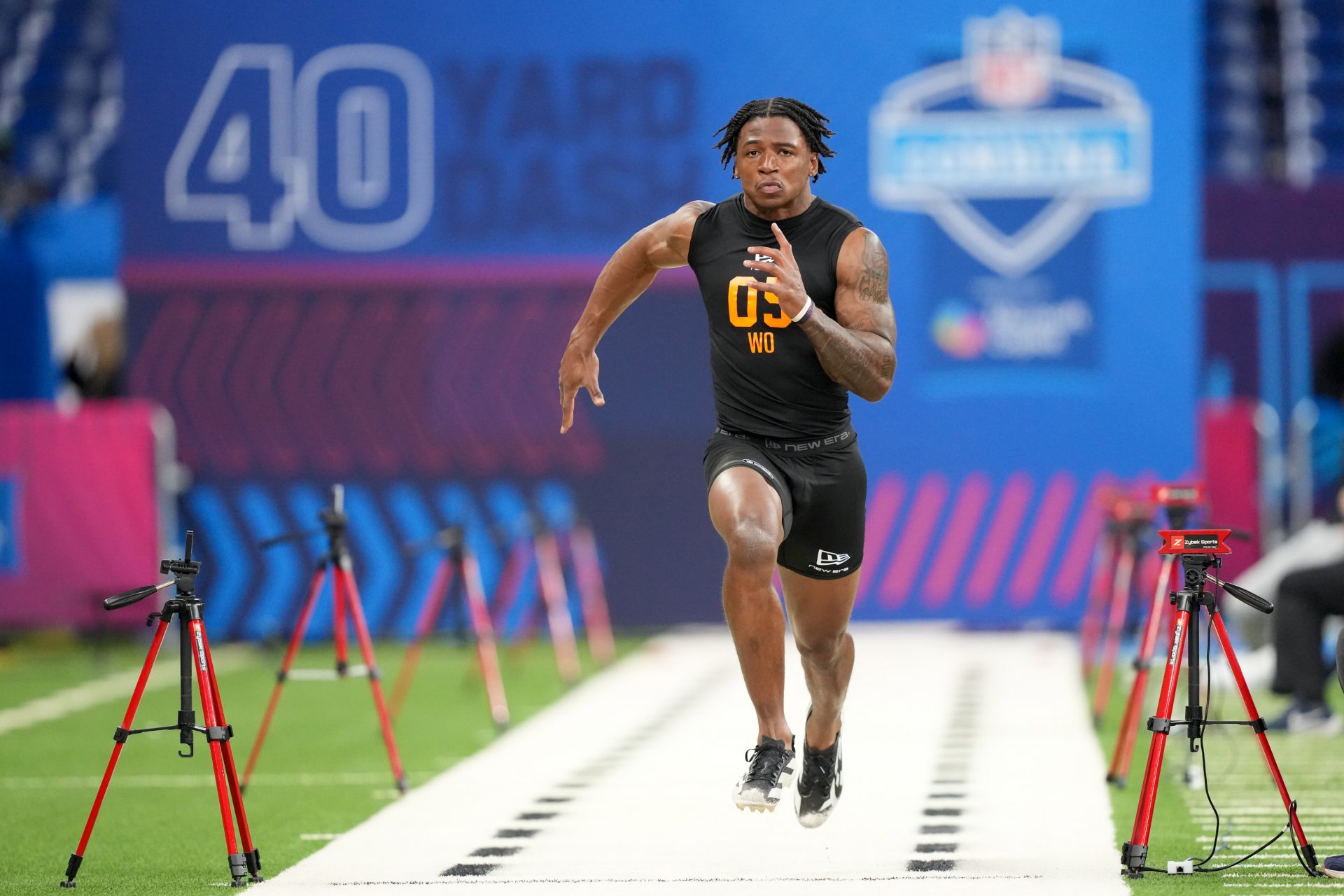UConn wideout Skyler Bell (WO05) during the NFL Scouting Combine at Lucas Oil Stadium. Source: Imagn