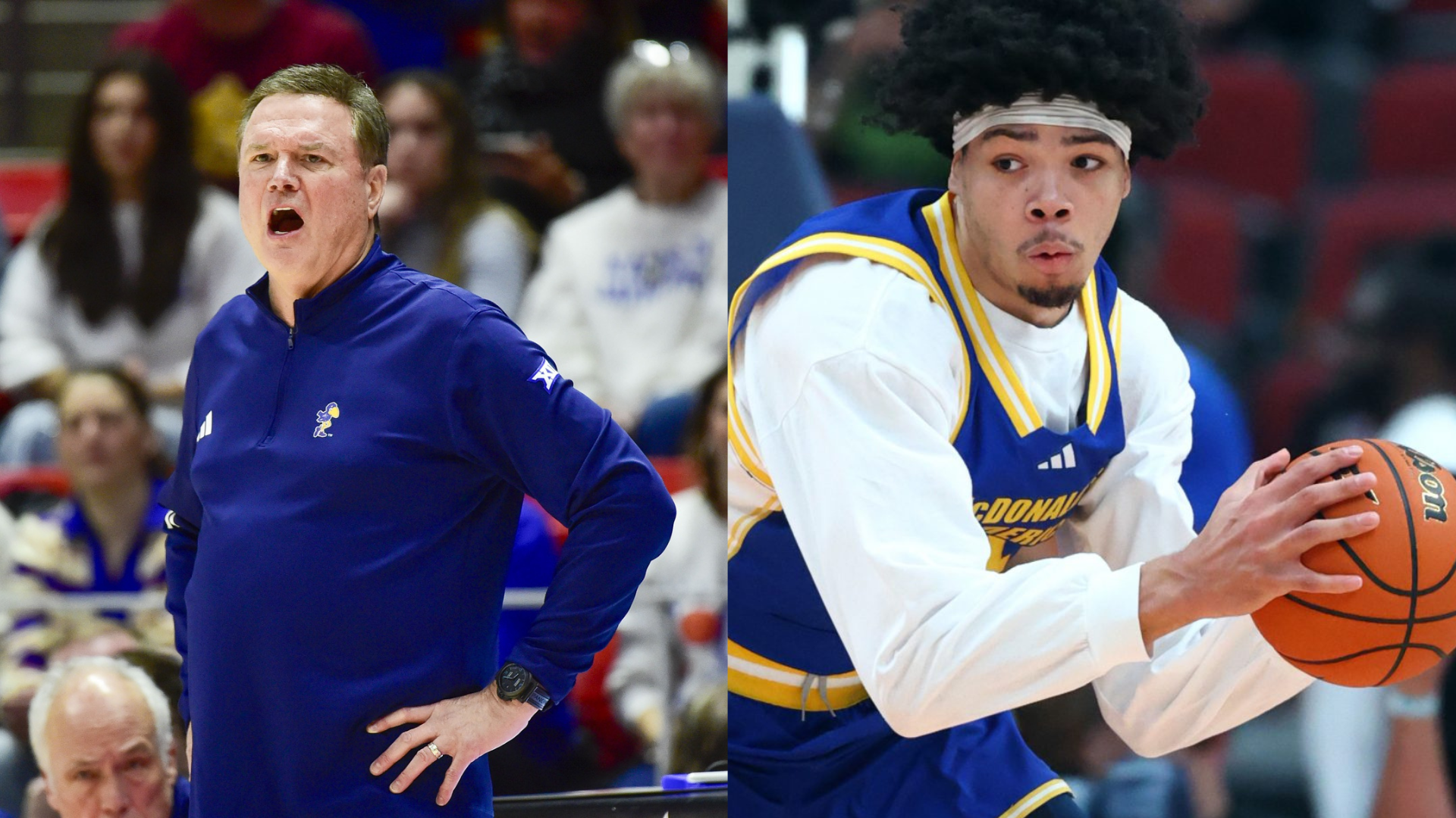 Bill Self and Tyran Stokes. - Source: Imagn