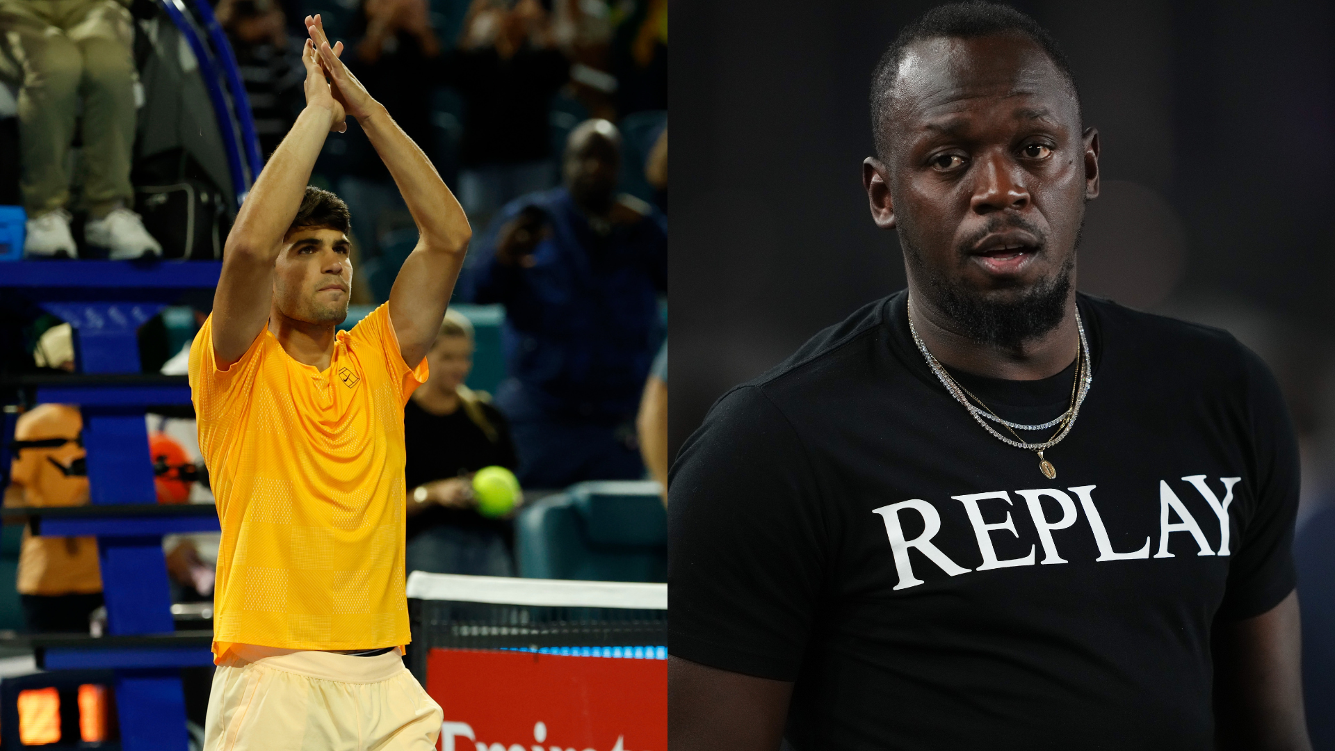Carlos Alcaraz (L) and Usain Bolt | Source: Imagn