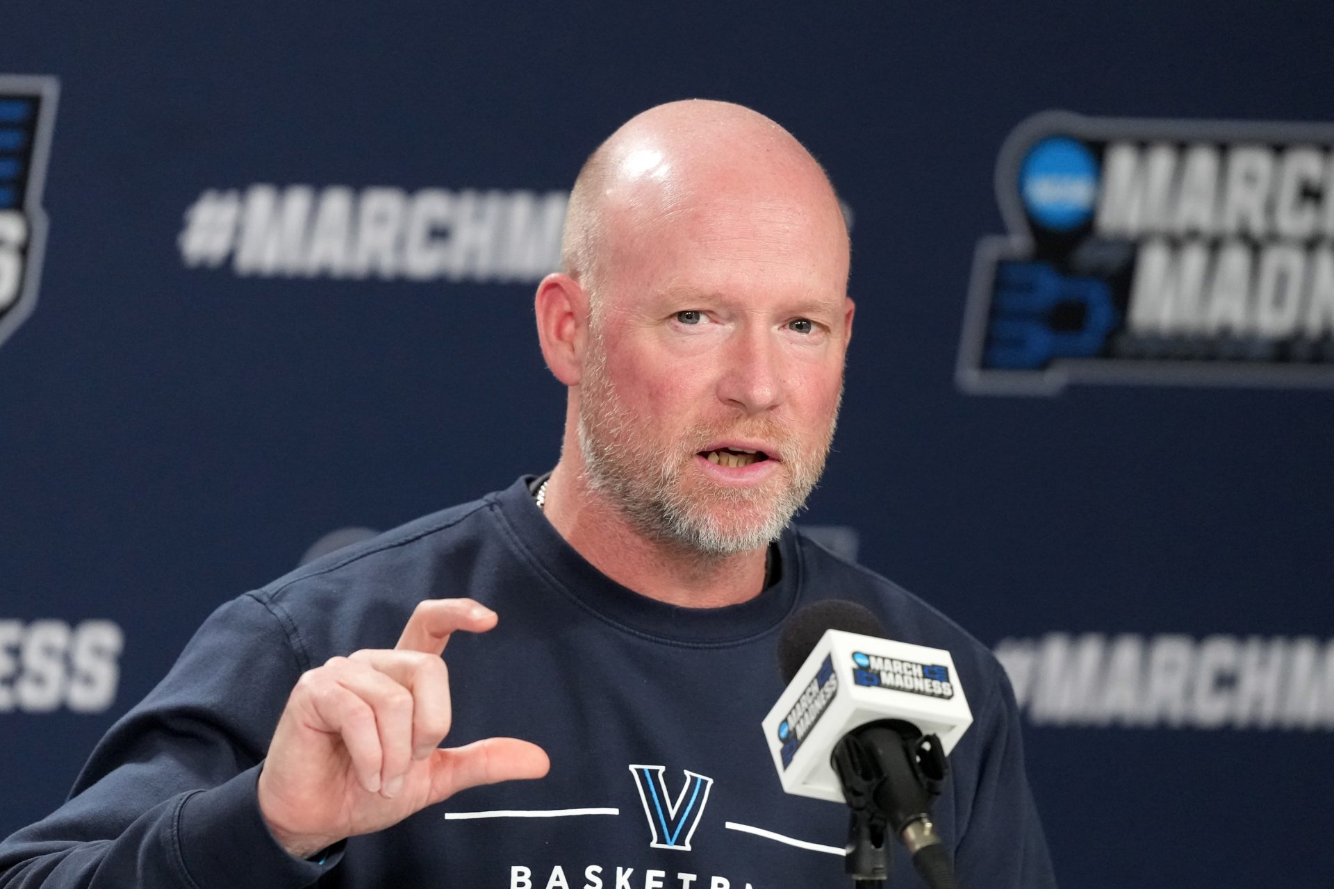 Villanova Wildcats head coach Kevin Willard at press conference ahead of the first round of the men's 2026 NCAA Tournament at Viejas Arena.