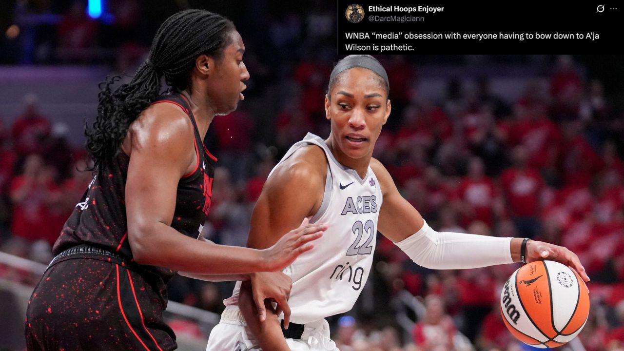 Aliyah Boston and A'ja Wilson - Source: Imgan Images and (inset) (Image via X/@DarcMagiciann)