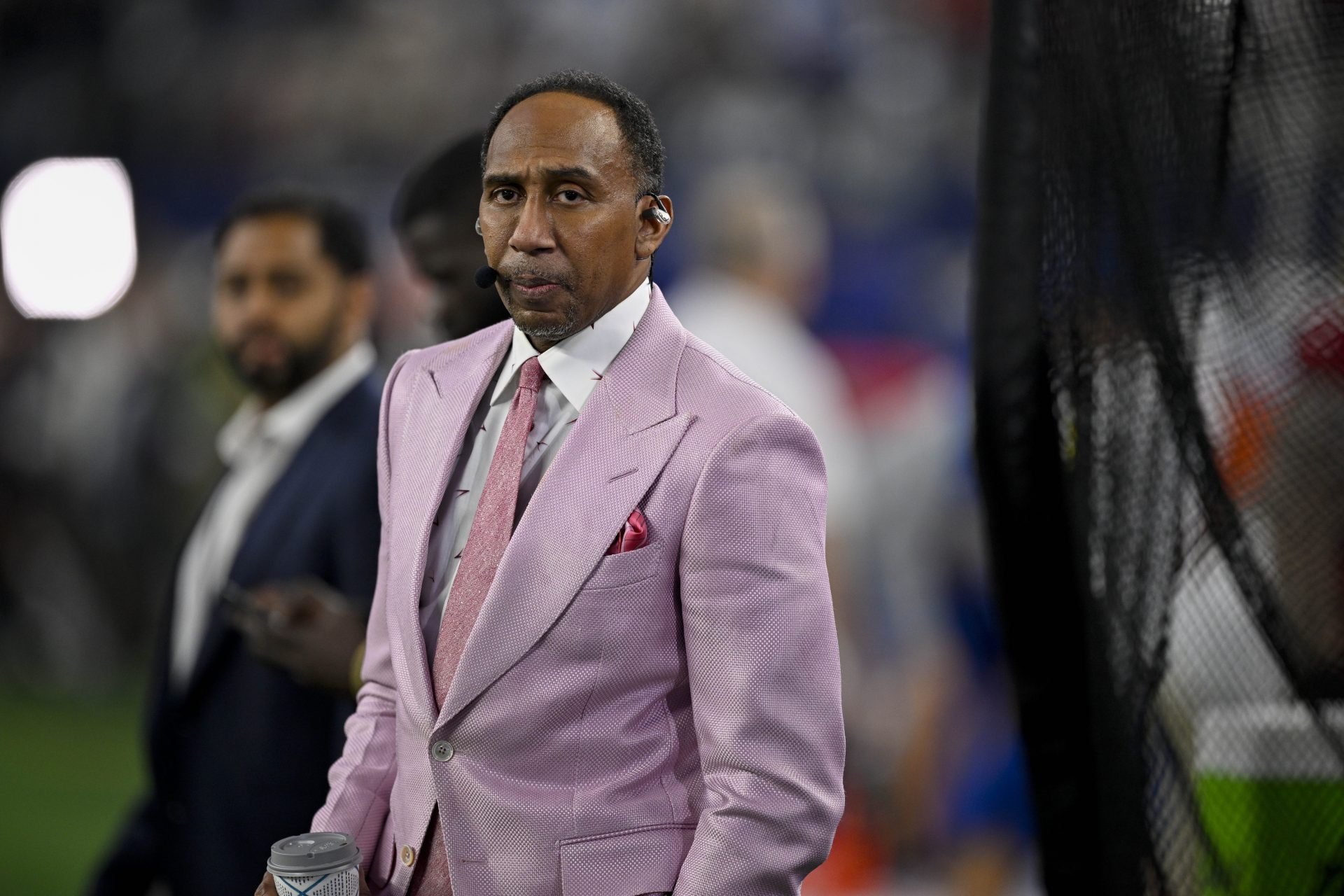 ESPN commentator Stephen A. Smith looks on before the game between the Dallas Cowboys and the Arizona Cardinals at AT&T Stadium. - Source: Imagn