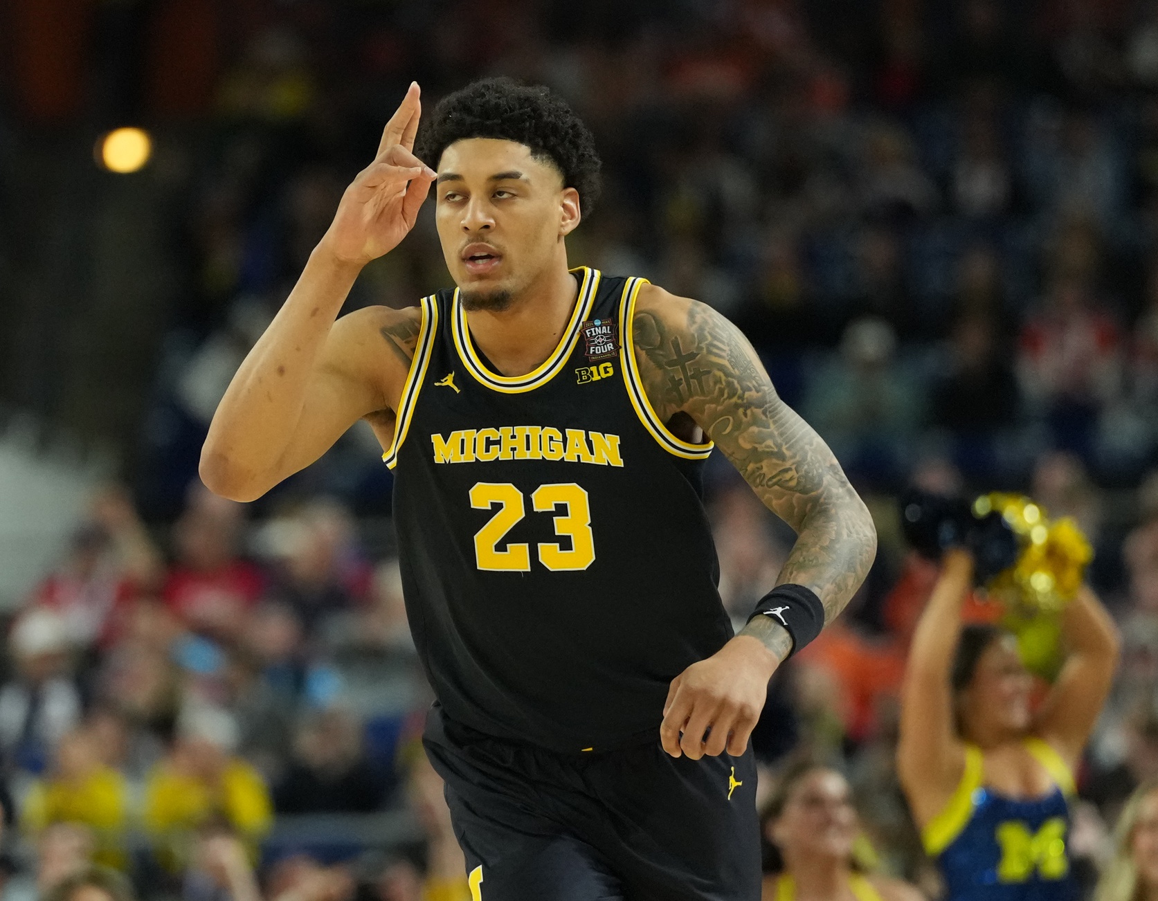 Yaxel Lendeborg - Michigan Wolverines  vs Arizona Wildcats - Final Four 2026 NCAA Tournament at Lucas Oil Stadium - Source: IMAGN