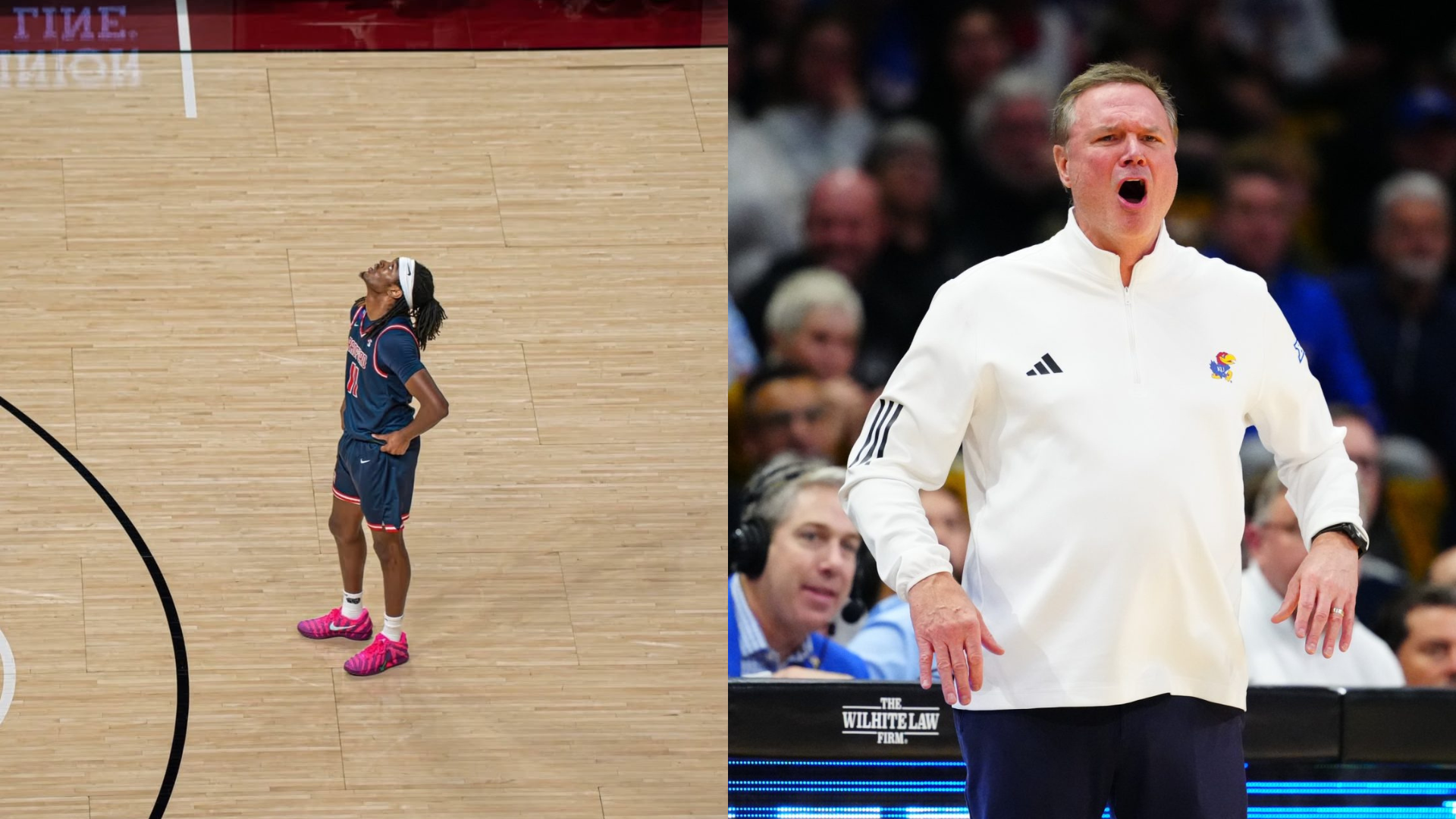 Dennis Parker Jr. and Bill Self. - Source: Image via @da_bucket on Instagram, Imagn