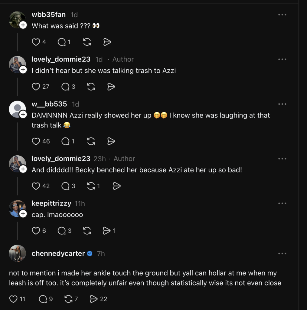 Chennedy Carter swipes at Azzi Fudd on Threads - (Image via Threads)