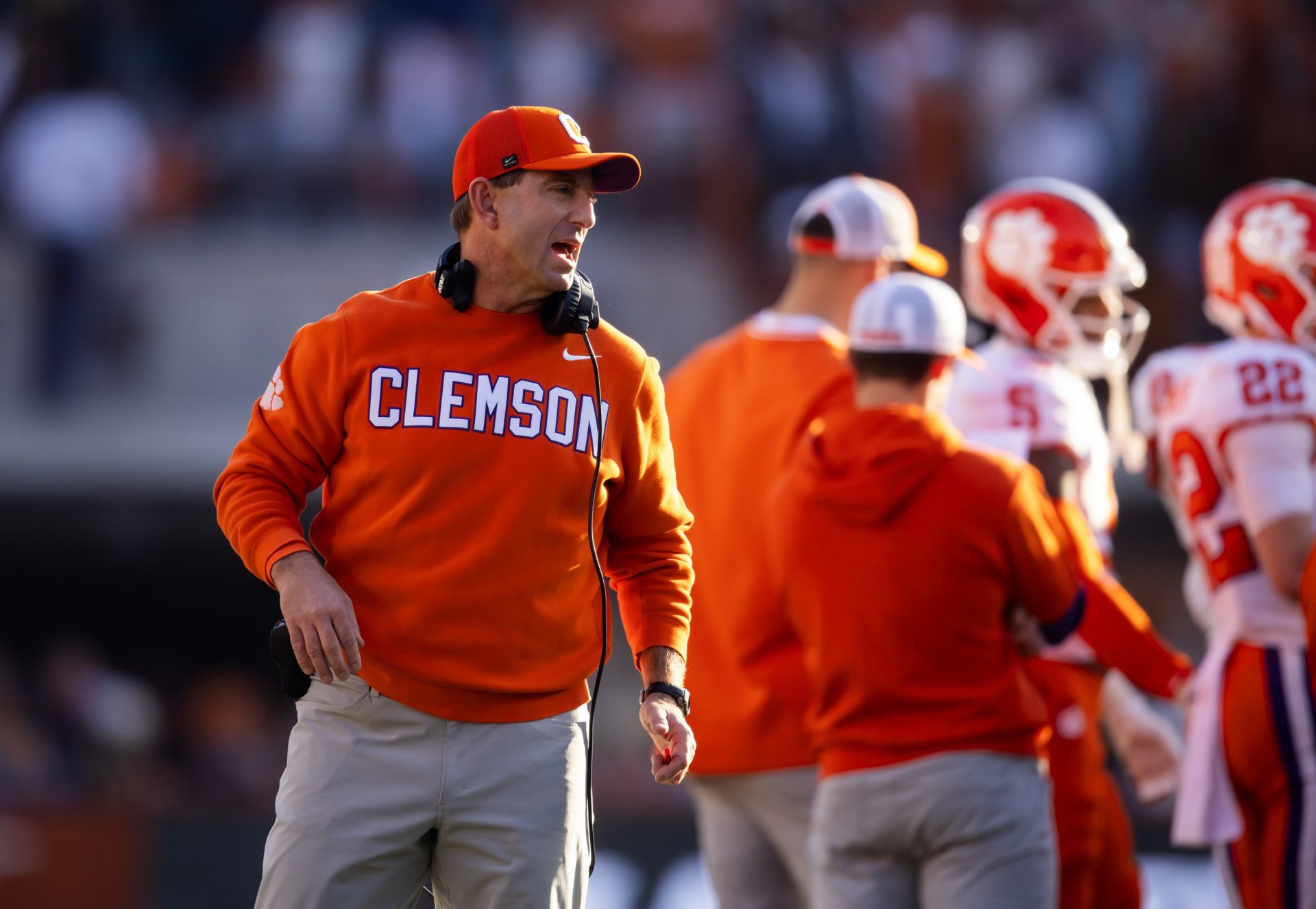 Clemson Tigers head coach Dabo Swinney against the Texas Longhorns during the CFP National playoff first round at Darrell K Royal-Texas Memorial Stadium.