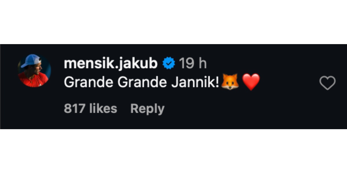 Mensik's comment on Sinner's post (Image via Instagram / @janniksin)