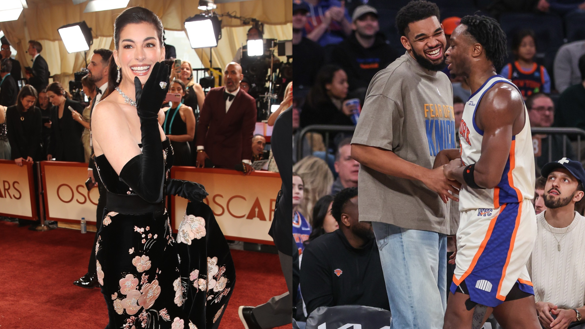 Anne Hathaway, Karl-Anthony Towns and OG Anunoby - Source: Imagn