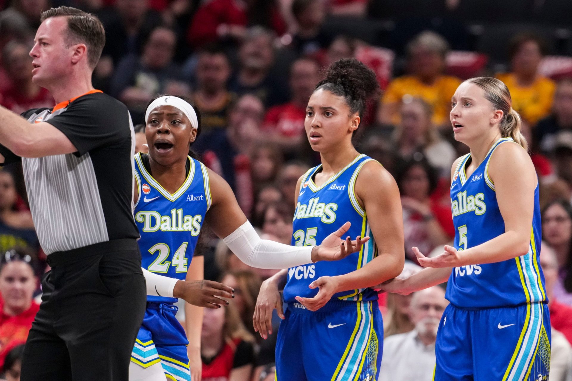 Dallas Wings guard Arike Ogunbowale, guard Azzi Fudd and guard Paige Bueckers. Source; IMAGN