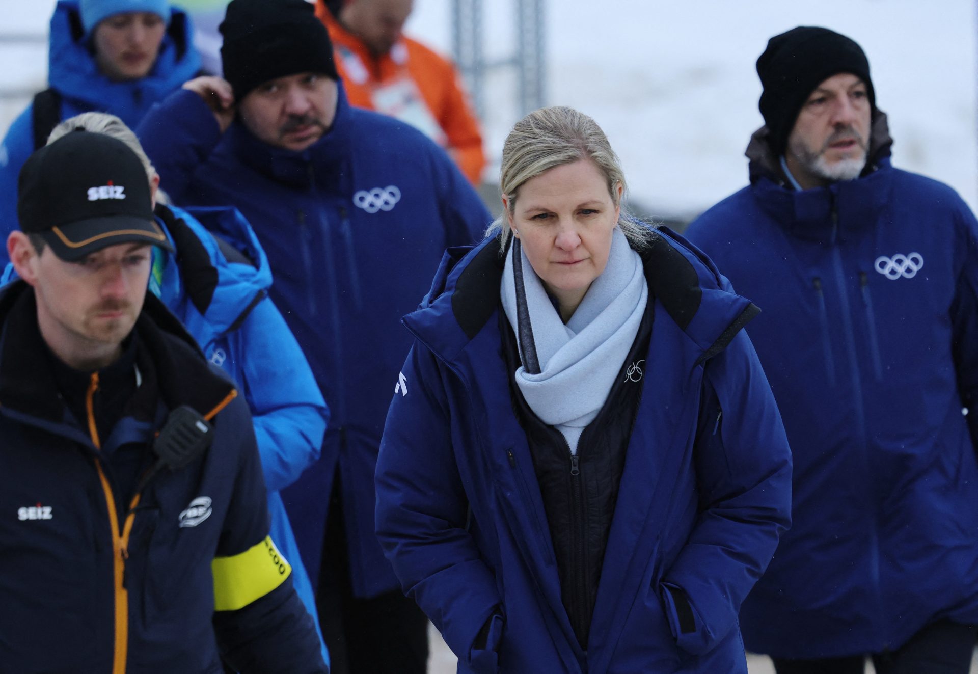 [US, Mexico & Canada customers only] Feb 12, 2026; Cortina d'Ampezzo, Italy; IOC President Kirsty Coventry ahead of her scheduled meeting with skeleton racer Vladyslav Heraskevych of Ukraine regarding the potential disqualification from the Milano Cortina 2026 Olympic Winter Games after wearing a helmet in tribute to athletes who have died amid Russia's attack on Ukraine at Cortina Sliding Centre.