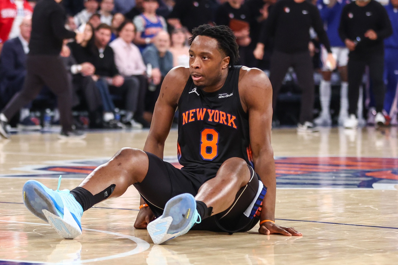 New York Knicks forward Og Anunoby (8) during game five of the second round of the 2026 NBA Playoffs at Madison Square Garden.