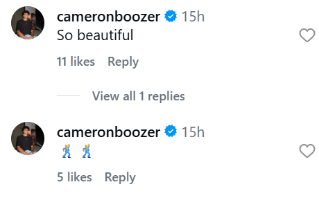Cameron Boozer comments on Yva Lauren Cao's post (Source: IG/ yvacao)