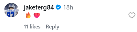 Jake Ferguson comments on Haley Cavinder's post source: Instagram/ Haley Cavinder
