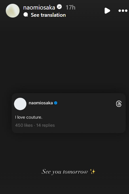 Screenshot from Naomi Osaka's Instagram story