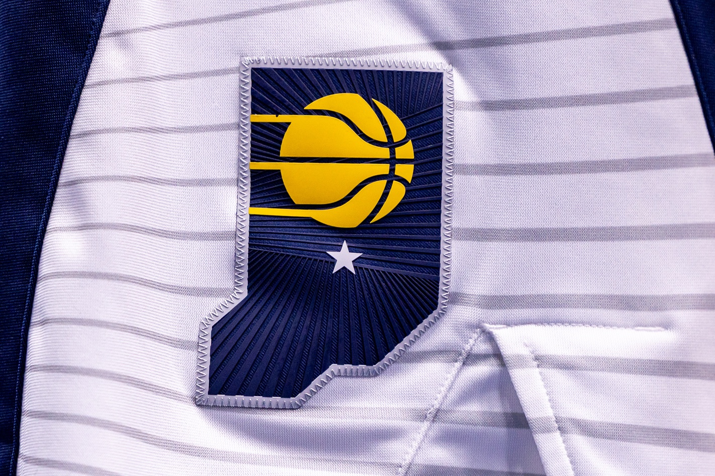 Detailed view of the Indiana Pacers logo during the game against New Orleans Pelicans during the first half at Smoothie King Center - Source: Imagn Images